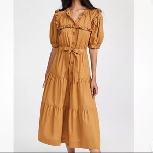 Sea New York Rumi Cotton Tiered Midi Dress Bronze Size Small